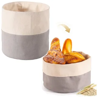 SURFOU Brotkorb Stoff Brotbeutel 25 x 22.5 cm Einfach zu Tragen Brötchenkorb, (Wiederverwendbare Brottasche Brotsack zum Frischhalten), für Backwaren, Getreide, Brot, Nüsse, Obst, Gemüse, Körner beige|weiß