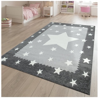 Kinderteppich Spielteppich Kinderzimmer Weiß Grau Stern Muster, TT Home, quadratisch, Höhe: 16 mm grau