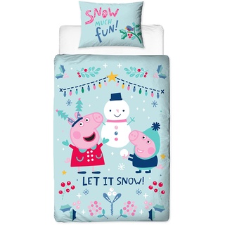 Peppa Pig Offizielles Lizenzprodukt für Einzelbett | Blaues Schneemann-Design, wendbares 2-seitiges Design, perfekt für jedes Kinderzimmer (Einzelbett)