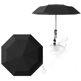 Kinderwagen Sonnenschirm mit UPF 50+ UV Schutz, Großer Sonnenschirm Ø100cm aus Stoff und Metall, Verstellbarer Schirm mit Befestigungsclip für Kinderwagen, Buggy und Jogger, Schwarz(Black)