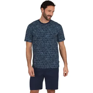 Schlafanzug TRIGEMA "TRIGEMA Kurzer mit Smiley-Motiv" Gr. 4XL, blau (navy) Herren Homewear-Sets Pyjamas