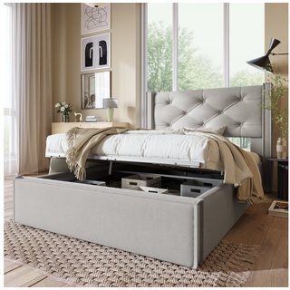 BlingBin Einzelbett Hydraulisch Polsterbett 90x200cm (mit Lattenrost aus Metallrahmen), mit Stauraum Bettkasten grau|weiß