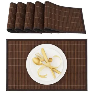 Relaxdays Tischset 6er Set Bambus Braun,Schwarz