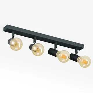K-Bright Deckenstrahler 4 Flammig, Deckenleuchte Strahler Schwenkbar, Vintage Deckenlampe E27, Spotleuchte Drehbar Deckenspots für Wohnzimmer, Schlafzimmer,Anthrazit,Ohne Leuchtmitte