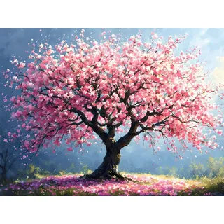 Malen Nach Zahlen Rosa Baum Malen Nach Zahlen Erwachsene, DIY Kinder Öl Leinwand Gemälde Set für Anfänger, Mit Knitterfreie Leinwand, Pinsels und Acrylfarbe für Home Dekor 50x70cm (Ohne Rahmen) w-183