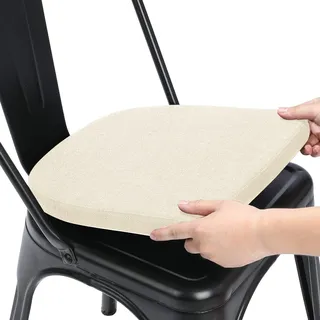 BUYUE Leinen 30x30 Kissen für Metallstuhl 1 Stück, Anti-Rutsch Sitzkissen für Esszimmer Küche Café stapelbare Stühle (U-Form, beige, 1 Stück)