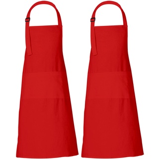 RAJRANG BRINGING RAJASTHAN TO YOU Rote Baumwollschürze 69x89cm 2er Set Professionelle Kochschürzen mit 3 Taschen Verstellbarer Nackenband Latzschürze für Restaurant Herren Damen