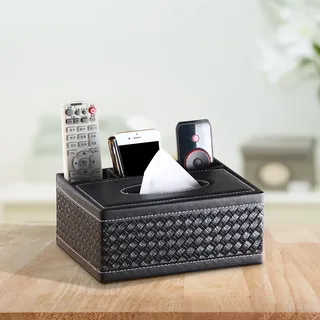 Pilipane PU Leder Taschentuchbox Für Gesichtstücher,Multifunktions Tissue Box,Servietten,Trocknertücher,Schreibtisch Seidenpapierhalter Für Badezimmer,Arbeitsplatten,Waschtisch(Schwarz)