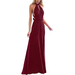 Damen Elegant Brautjungfernkleid Multiway V-Ausschnitt Rückenfrei Partykleid Ärmellos Schulterfrei Bodenlang Cocktailkleid Sommerkleid Formal Festlich Abendkleid Abschlussball Ballkleid Weinrot S - S