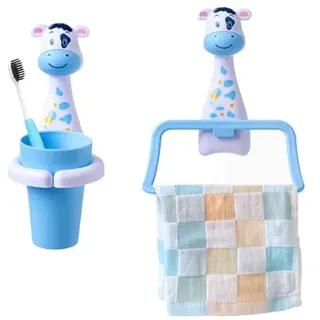 Jauhmui Zahnputzbecher Handtuchhalter Set für Kinder Zahnbürstenhalter(Milchkuh)