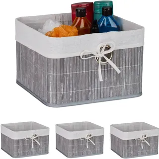 Relaxdays Aufbewahrungskorb Set aus Bambus 34 x 40 x 10 cm grau/weiß