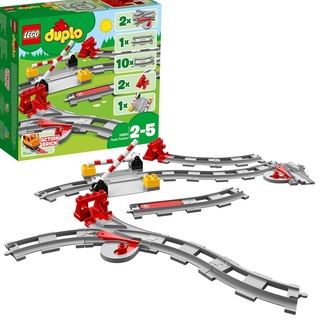 LEGO 10882 DUPLO Eisenbahn Schienen, Zugschienen-Bauset mit rotem Signalstein, Kinderspielzeug für Jungen und Mädchen ab 2 Jahren, Steine