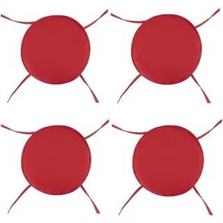 4er Set Sitzkissen Stuhl/Bank rund - ⌀ 38cm gemütliche Stuhlkissen mit Bindebänder für Stuhl, Bank, Hocker etc (Rot)