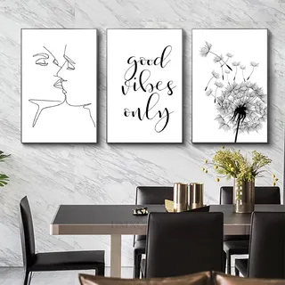 HMXQLW Schwarz Weiß Bilder 3er Set Leinwandbilder Modern Poster für Wohnzimmer Schlafzimmer Deko Kunst Malerei Kein Rahmen (Liebespaar Löwenzahn,30X40CM)