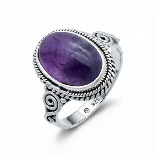 mantraroma Silberring SINTA aus 925 Silber mit Amethyst (Ring mit Schmuckbeutel), Damenring aus 925er Silber lila 48