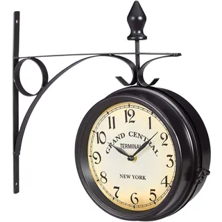 Relaxdays Bahnhofsuhr 22,0 cm HBT 35 x 35 x 10 cm schwarz