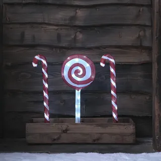 Lights4fun LED Beleuchtungsset Zuckerstangen Lollipop Figur innen und außen Weihnachtsfigur Weihnachtsdeko Weihnachtsbeleuchtung Außen Gartenstecker Weihnachten