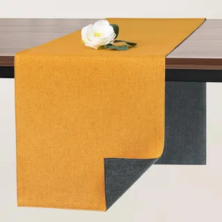 Banchif Tischläufer abwaschbar Doppelseitig Grau Gelb Tischläufer | Tischläufer Modern Leinenimitat Outdoor Tischläufer Anti-Rutsch doppelseitige verwendbare pflegeleichte Tischdeko 30 × 240 cm