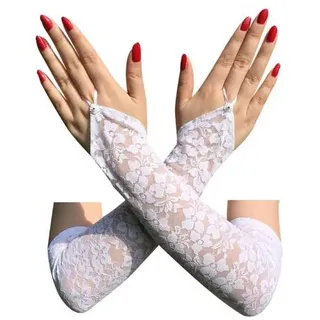 Damen Fingerlose Handschuhe Spitze Handschuhe Lange Netz Fingerlose Schnürhandschuhe für Frauen, Ellenbogen lang lange mit Spitze für Hochzeitsfeie