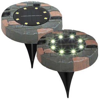2er-Set Solar-Akku-Bodenleuchten mit 8 LEDs, warmweiß, IP44