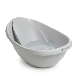 BabyBeFun Babybadewanne mit Badewanneneinsatz für Neugeborene, Rutschfeste Babywanne, Inkl. Safety-Pad grau