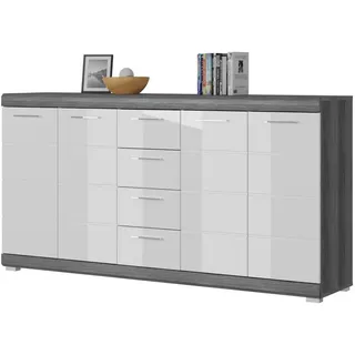inn.furn Sideboard 165 x 85 x 37 cm Grau / Weiß Hochglanz