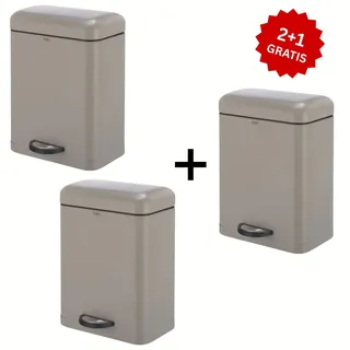 baliv Kosmetikeimer 3 für 2 5 l Grau Metall Treteimer Soft-Close Bad Mülleimer