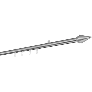 ONDECO Gardinenstange Maß Innenlauf 20mm Kegel 1-lauf Deckenträger 1,5cm mit Gleiter Farbe: Edelstahl-Optik, Größe: 180cm