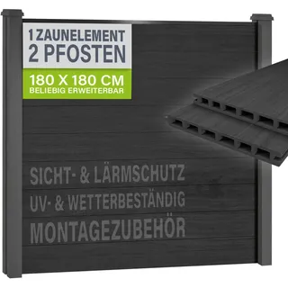 Juskys WPC Sichtschutzzaunelement 1er Set 0 x 0 cm Grau