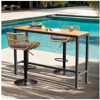 LVHOM Barhocker Rattan 360° drehbar Bistrostuhl/Barstuhl/Drehstuhl/Besucherstuhl (höhenverstellbar mit Fußstütze & Retro-Charme, Infoor&Outdoor), Küchen, Esszimmer, Garten, Balkon, Schwimmbad, Bistro grau
