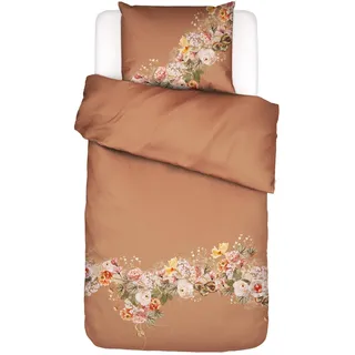 ESSENZA Bettwäsche Masha Mocca Blumen Rosen Blüten Girlande Wendeoptik Braun Baumwollsatin, Größe:155 cm x 220 cm