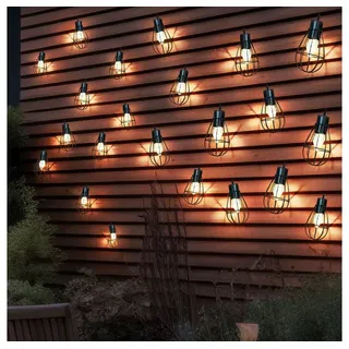 NOWA LED Solarleuchte, LED-Leuchtmittel fest verbaut, Warmweiß, Solarlichterkette Außenlampe Gartendeko 30x LED Laternen Retro L 200cm