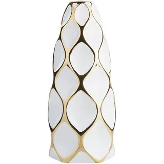 Beliani - Blumenvase Weiß Keramik 15 X 36 Cm Goldene Vasendekoration Tropfen Design Modern