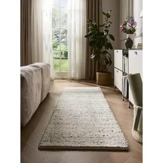 benuta Wollteppich Beads, rechteckig, Höhe: 11 mm, Teppich Wohnzimmer, Schlafzimmer, Esszimmer, Flur, Kunstfaser, Cozy grau rechteckig | 80 cm x 250 cm x 11 mm