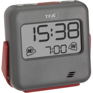 TFA Dostmann Reisewecker digital Buzz, 60.2031.10, mit Vibrationsalarm und lautem Weckton, ideal für Tiefschläfer, mit Tastensperre, grau, (L) 79 x (B) 28 (35) x (H) 74 mm