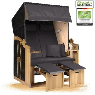 Strandkorb Ostsee 2-Sitzer 120cm breit in beige anthrazit uni zerlegt, ideal für Balkon, Terrasse oder Garten