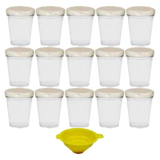 Viva Haushaltswaren - 15 x kleines Becherglas / Marmeladenglas 80 ml mit silberfarbenem Deckel, Vorratsdosen Set als Einmachgläser, Gewürzgläser...