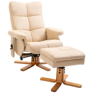 Relaxsessel mit Liegefunktion Massagesessel mit Fußhocker Cremeweiß