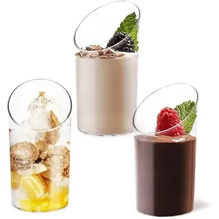 KAHEIGN 100Pcs Mini Dessertbecher Dessertschälchen, Φ4,5cm Höhe 8,5cm 75ml Kleine Dessertschalen Plastik Klare Wiederverwendbare Runde Desserttasse Servierschale für Dessert Pudding Mousse