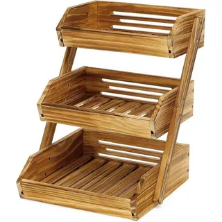 LuxusKollektion Aufbewahrungskorb Obstkorb Etagere Gemüsekorb Holz 3 Etagen Kiefernholz 3 Etagen braun
