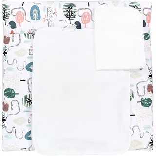 TupTam Wickelauflage mit 2 wasserfesten Frotteebezügen – weich gepolstert & hautfreundlich MAR02579, Farbe: Igel im Wald/Mint, Größe: 75 x 85 cm