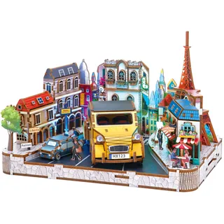 Green Slide 3D Puzzle Paris LKW Modell LED 222 Teile | Retro-LKW und Eiffelturm