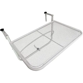 Balkonhängetisch 3-fach Höhenverstellbarer Hängetisch Aus Metall Wetterfest Balkontisch Beistelltisch Für Balkongeländer Terrassengeländer Tisch Zum Einhängen 60 X 56 Cm, Weiß