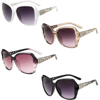 RzuoQnt 4 Stück Sonnenbrille Damen Polarisiert, Große Vintage Sonnenbrillen mit UV400 Schutz und Strasssteinen, Oversized Brille zum Autofahren und Alltag