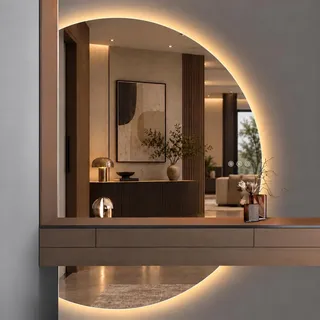 Led Badspiegel, Halbrunder Badezimmerspiegel mit 3 Lichtfarbe Einstellbare | Wandspiegel mit Touch-Schalter und Entfogger-Funktion(45x90cm)