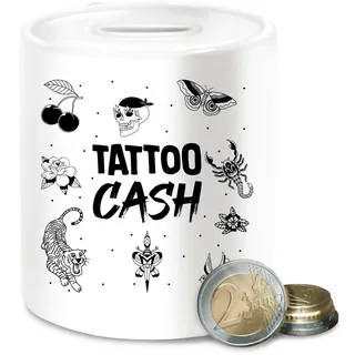 Spardose - Spardosen - Tattoo Cash I Geld Geschenk Tättowierung Geldgeschenk - Unisize - Weiß - Kasse Money Tatoo für Studio Geschenkideen gutscheine Dich