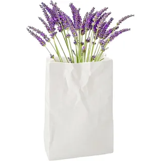 usefulbeauty Blumenvase in Form Einer Papiertüte | Buchvase, Blumenvase, Keramikvase aus weißer Papiertüte, kleine Vasen mit Falten, groß, quadratisch, einzigartig für zu Hause