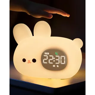 Yiliaw Hasen Kinderwecker mit Nachtlicht – Schlaftrainer & Aufwachuhr, wiederaufladbare Silikonlampe für Schlafzimmer, Perfekter Schlafbegleiter für Jungen & Mädchen