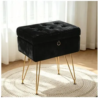GarveeMore Sitzhocker Schminktisch-Stuhl, gepolstert, Metallbeine, verstellbare Füße, (1st)Hocker mit Stauraum, Wohnzimmer, Schlafzimmer, Ankleidezimmer schwarz