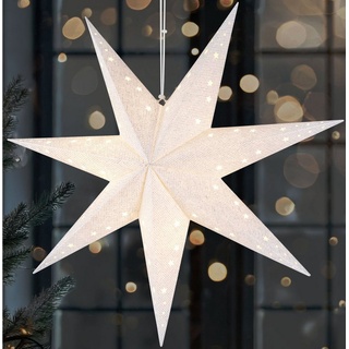 BRUBAKER LED Stern Weihnachtsstern zum Aufhängen - 60 cm Papierstern mit 7 Spitzen, Batteriebetrieben, Hängend und Beleuchtet, LED fest integriert, Warmweiß, 3D Adventsstern - Fenster Deko Leuchtstern weiß